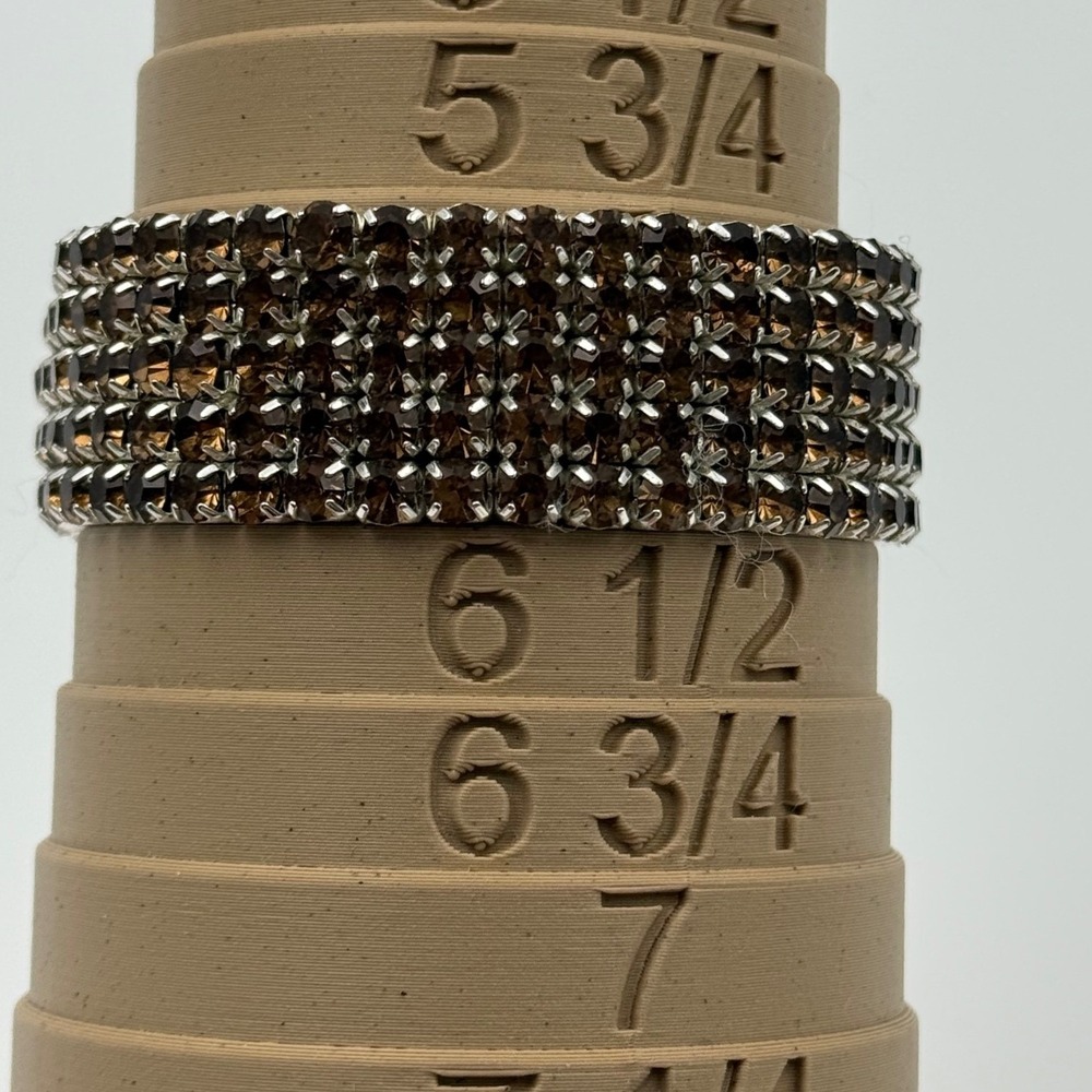 Smoky Brown Rhinestone 4 Row Stretch Bracelet Silver Tone Expansion Band